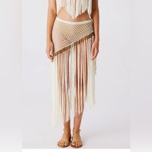 My Beachy Side Aria Hand Crochet Fringe Skirt in Ivory | Size Small